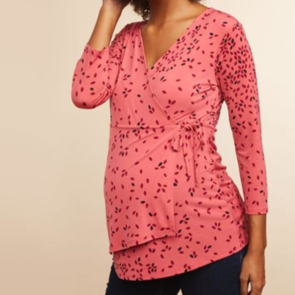 NWOT Faux Wrap Maternity Top XL - Pink Floral